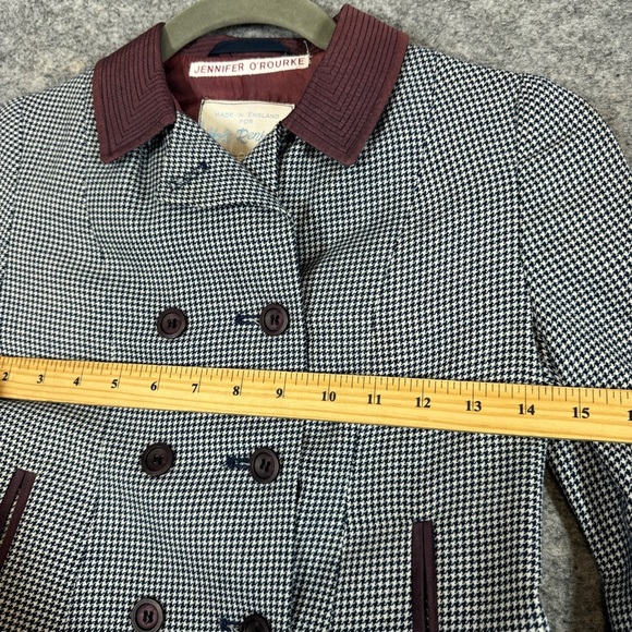 Kids Vintage Holt Renfrew Houndstooth Burgundy Collar Academia Coat 6 - Picture 10 of 16